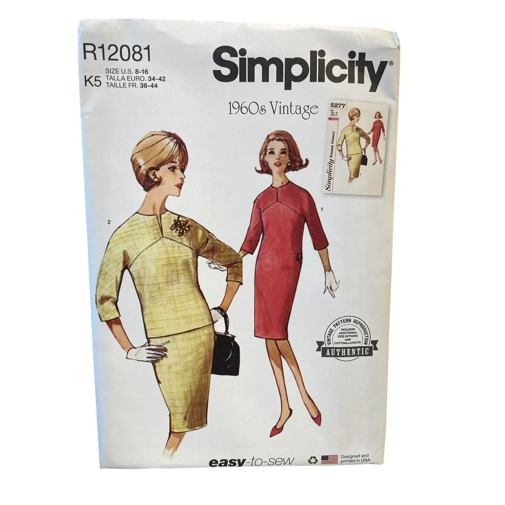 Simplicity R12081 Dress Skirt Overblouse US 8-16 1960s Vintage Reproduction